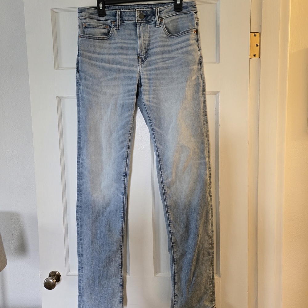 American Eagle Outfitters Slim Straight Airflex Jeans - Light Blue Wash